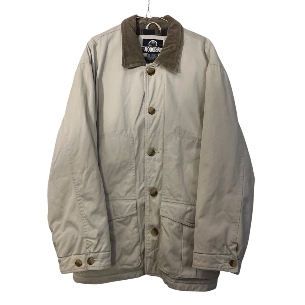 VINTAGE Woodlake Jacket Mens Large Tan Corduroy Collar Barn Chore Coat 90s